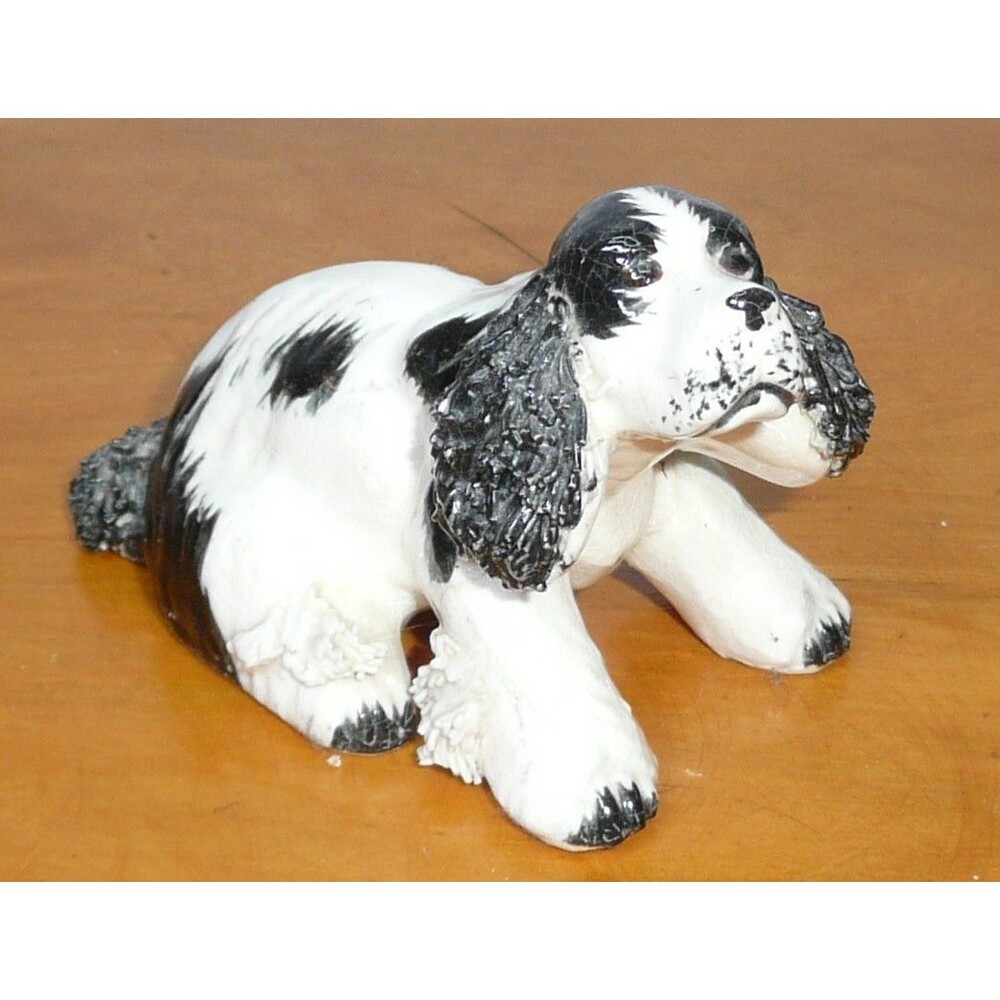 VTG Ceramic Cocker Spaniel Dog Black White Spaghetti Figurine Collectible Japan